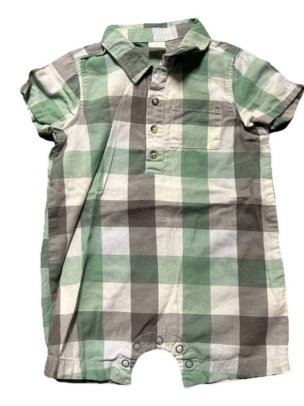 Baby Boy Nordstrom Green Grey White Summer Romper Size 0-3 Months